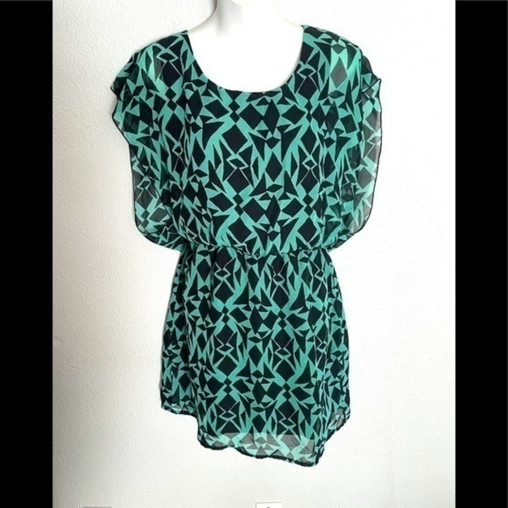L8TER black & green print dress Large